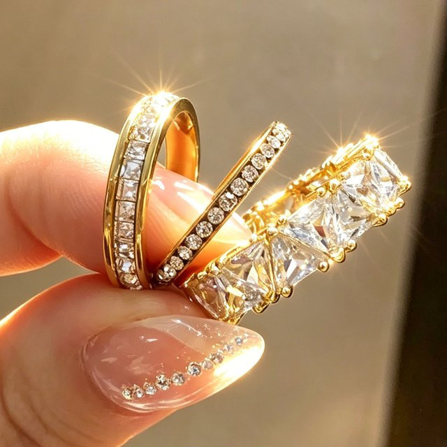 Yupsk Ringset, Edelstahl, Gold, Zirkonia, Damen - Bild 1