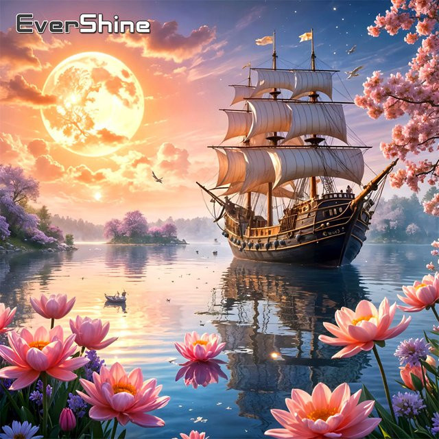 EverShine Diamant-Mosaik Wandkunst Lotusbild mit Landschaftsboot als Diamant-Stickerei in Multicolour, B/H: 20 x 20 cm - Bild 1