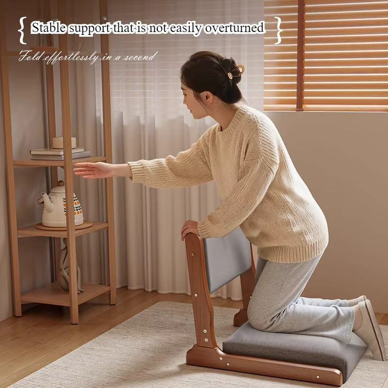 LIUSHADUOLA Lazy Sofa Tatami-Sitz, klappbarer Sessel aus Massivholz in Grau - Bild 2