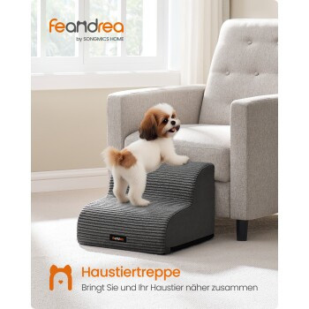 Feandrea Hundetreppe aus Cord mit Querstreifen, rutschfest und mit abnehmbarem waschbarem Bezug, Schiefergrau, Größe M - Bild 3