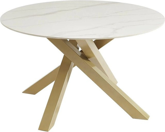 Vente-unique Esstisch Lenumia rund mit Keramikplatte in Weiß und Gold in Marmor-Optik, Durchmesser: 130 cm