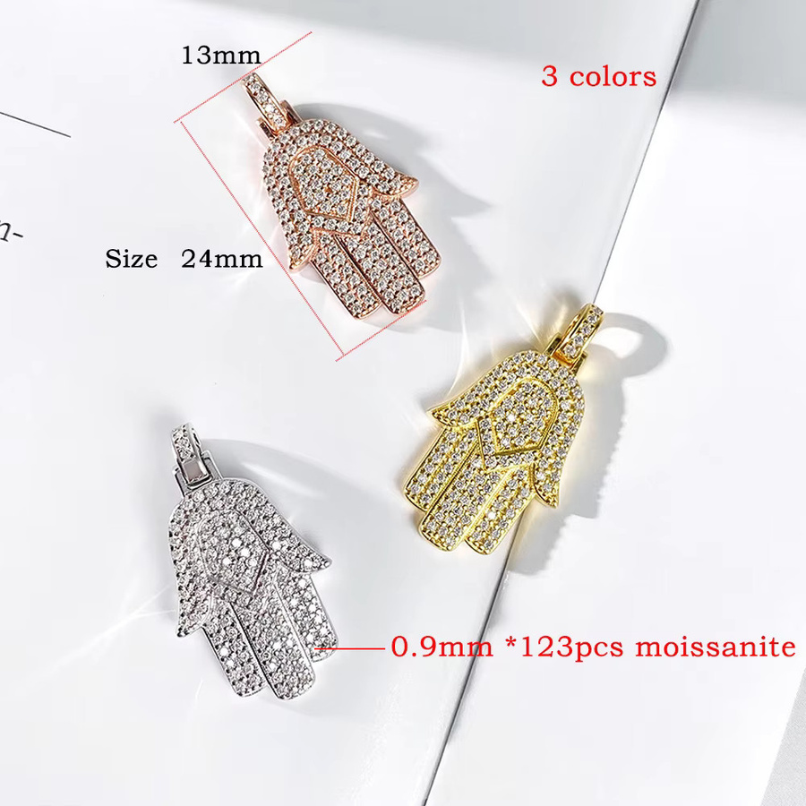FEOBUR Hamsa Anhänger Halskette, 925 Silber, Moissanit, Unisex - Bild 4