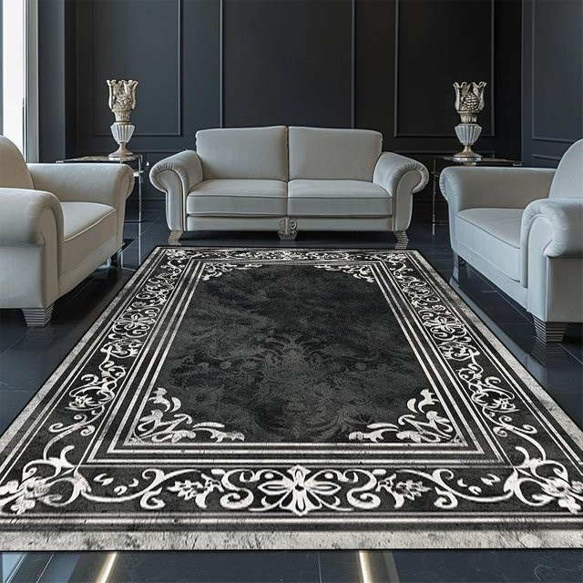 Luxuriöser Teppich HGHT in Gold und Schwarz, rutschfest und waschbar, B/T: 120 x 80 cm - Bild 1