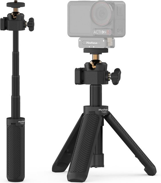 MINIFOCUS Mini ausziehbarer Desktop-Stativgriff mit flexiblem Kugelkopf und 1/4 Zoll Schraube in Schwarz für Telefon, Selfie und Vlog-Kamera - Bild 1