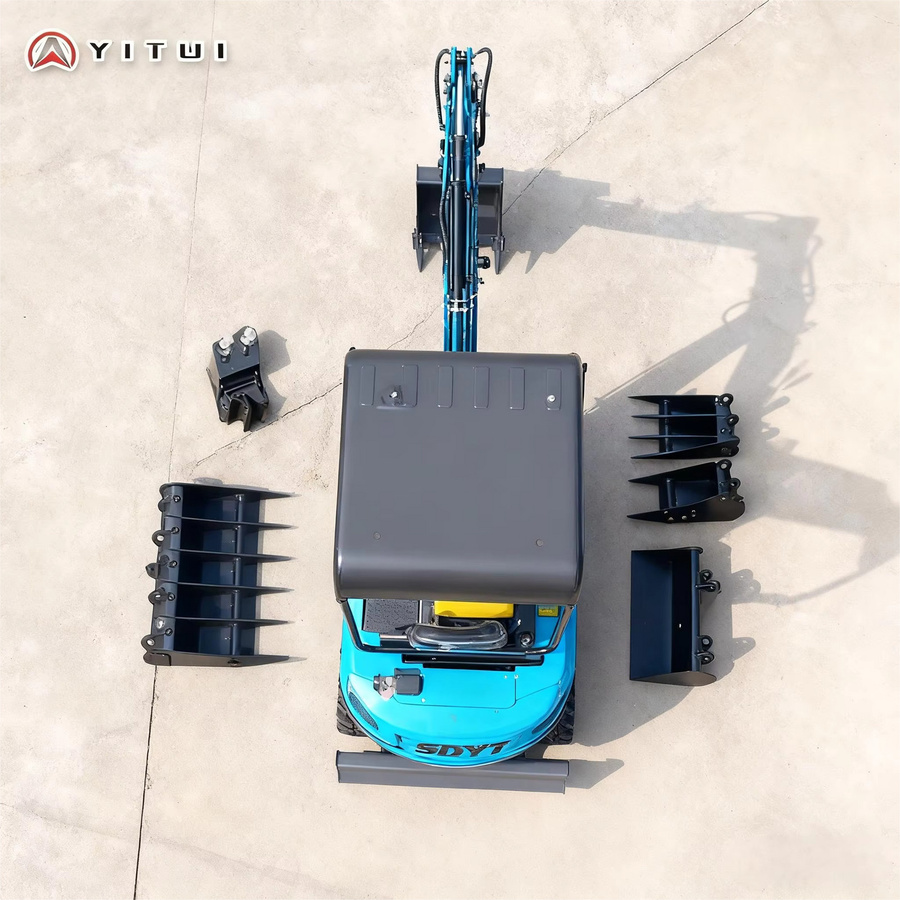 YITUI Mini-Bagger Raupenbagger mit Hydraulikantrieb und Kabine in Blau - Bild 4