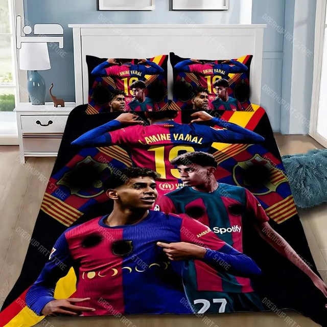 Bettwäsche-Set Fußballstars mit Lamine Yamal Design, 3-teiliges Set aus Bettbezug und Kissenbezügen für Kinder und Jugendliche, Multicolor, B/H: 135 x 200 cm - Bild 1