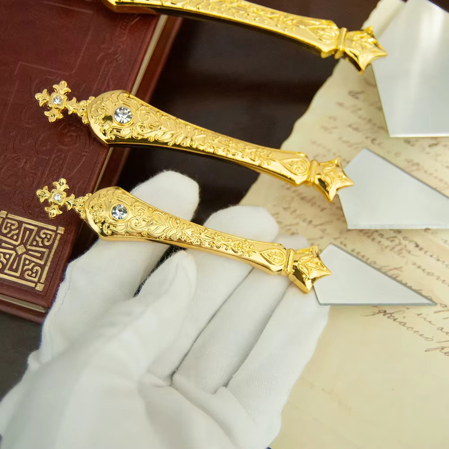 HTISOK Metallmesser für orthodoxe religiöse Rituale in Gold und Weiß mit dekorativen Mustern - Bild 2