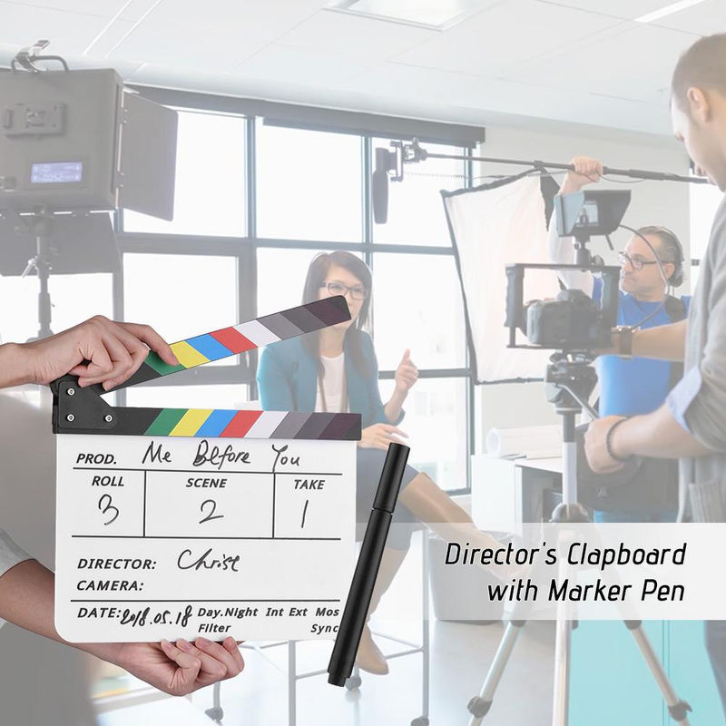 Andoer Regie-Klappbrett aus Acryl und Holz, abwischbares Film-Klappbrett für Film und TV in Schwarz, Weiß und Mehrfarbig - Bild 2