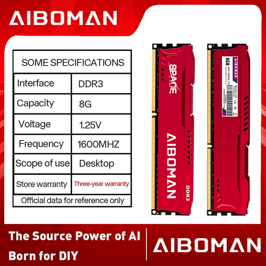 AIBOMAN DDR3 8GB RAM 1600MHz Desktop Arbeitsspeicher mit Kühlkörper in Rot - Bild 2
