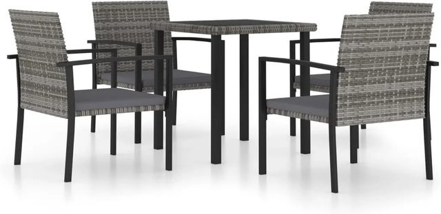 vidaXL 5-tlg Garten-Essgruppe Modell 4 aus Poly Rattan und Glas in Grau - Bild 1