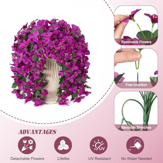 Yousheng Künstliche Bougainvillea Hängende Ranken in Multicolor, 2er Set - Bild 4