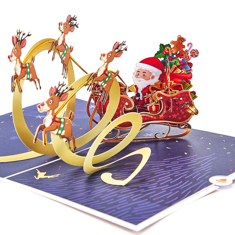 Opjoys 3D-Pop-up-Weihnachtskarte mit fliegendem Schlitten in Mehrfarbig - Bild 3