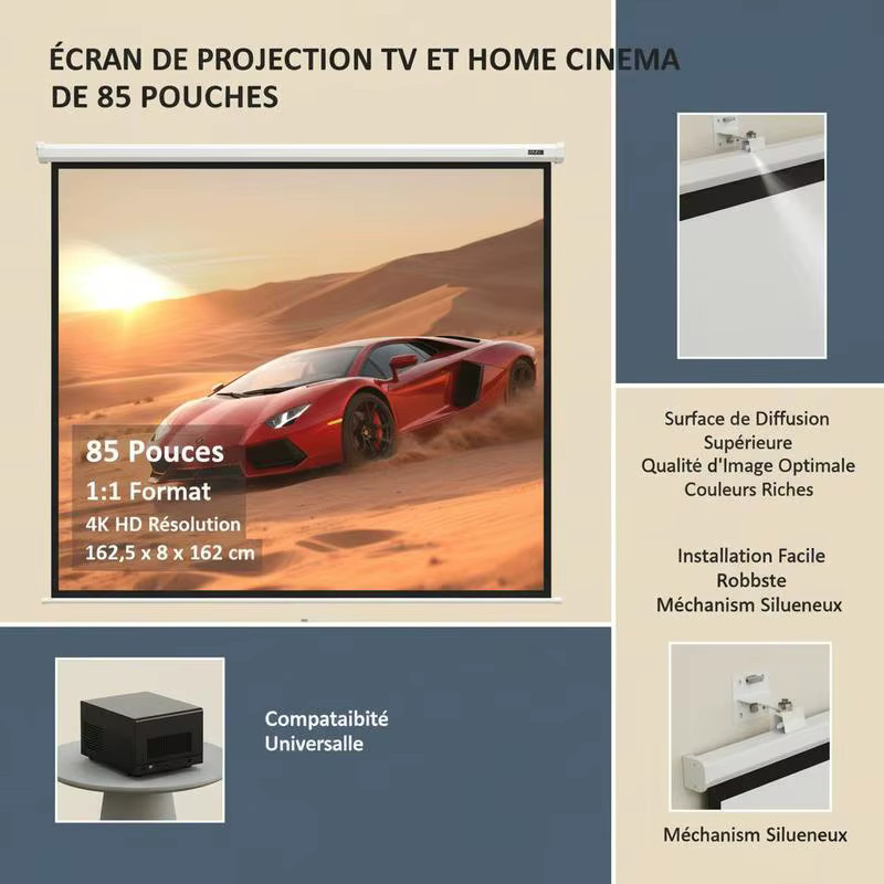 Faltenfreie 85-Zoll-Projektionsleinwand in Weiß für Heimkino mit automatischer Verriegelung zur Wand- oder Deckenmontage - Bild 3