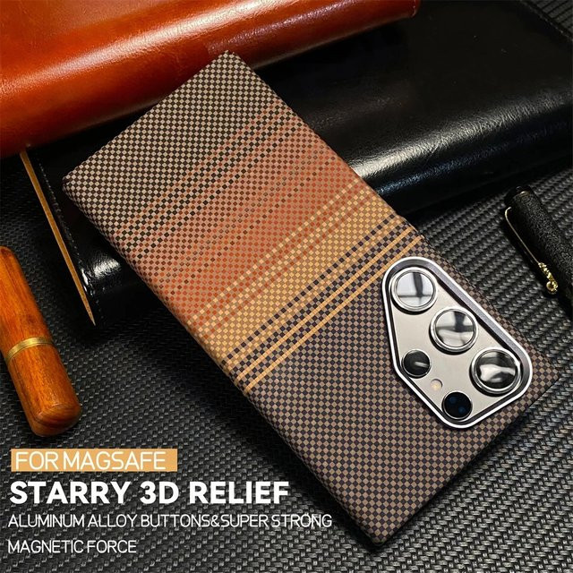 Business Sle 1500D Hülle mit Carbonfaser-Muster für Samsung Galaxy S26 Ultra, S25, S24 und S23 Plus in Orange Multicolour mit magnetischer kabelloser Ladefunktion - Bild 1