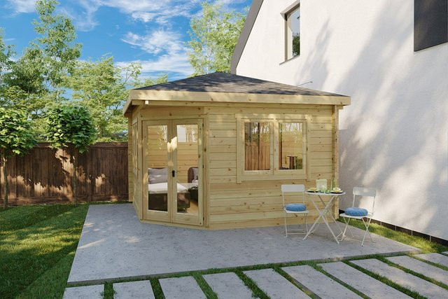 5-Eck-Gartenhaus Fargo A aus Holz mit 44mm Wandstärke, B/T/H: 4 x 4 m - Bild 1