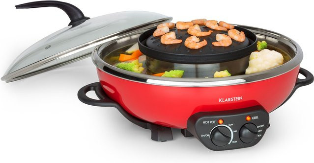 Klarstein Szechuan Hot Pot und Grillplatte mit Smooth Plate in Rot, 5 l Volumen, 1350 W und 600 W - Bild 1