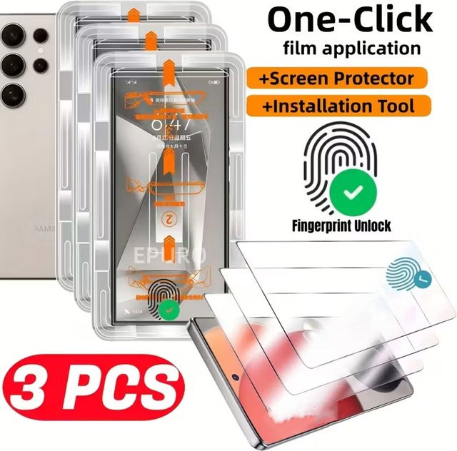 HD staubfreies Panzerglas für Samsung Galaxy S26 Ultra S25 Ultra S24 S23FE A56 A36 A26 A57 A37 mit Fingerabdruck-Entsperrung, transparent - Bild 1