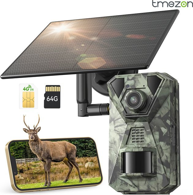 TMEZON 4G LTE Wildkamera mit App, 2.7K Solar-Jagdkamera mit SIM-Karte, Fotofalle mit PIR-Bewegungssensor und Nachtsicht - Bild 1