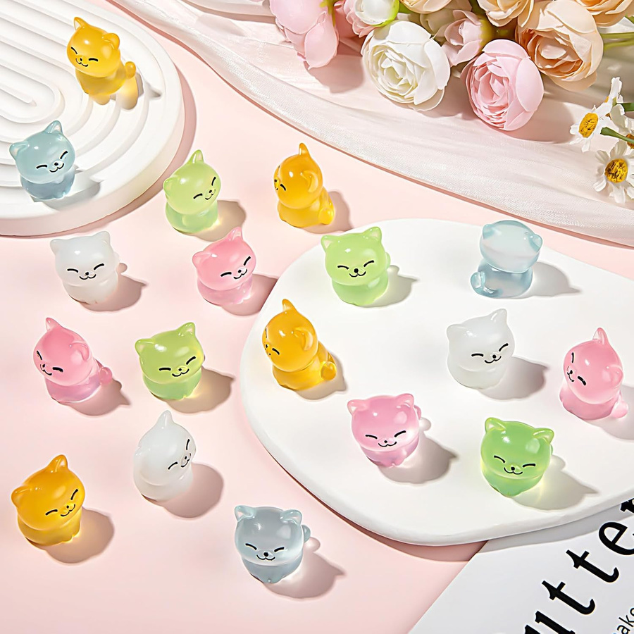Leuchtende Mini-Katzenfiguren von Yiran toy im pastoralen Stil, mehrfarbige Harz-Ornamente für DIY-Feengärten und Dekorationen - Bild 2