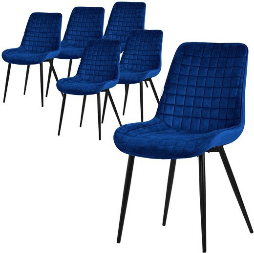 ML-Design Esszimmerstuhl 6er Set Dunkelblau mit Samtbezug und Stahlbeinen - Bild 1
