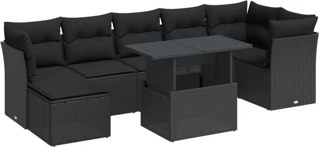 vidaXL 8-teilige Garten-Sofagarnitur aus Poly-Rattan mit Kissen in Schwarz - Bild 1
