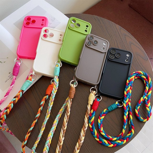 szHAIyu Crossbody Lanyard Handyhülle aus weichem TPU-Silikon für iPhone 17 16 15 14 13 12 11 Pro Max Plus SE 2022 mit Halskette und Riemen in Braun - Bild 1
