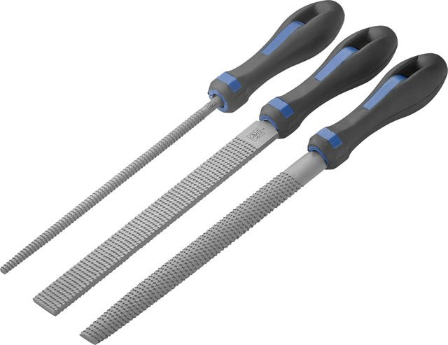 LUX-TOOLS Raspel-Set 3-teilig aus gehärtetem Stahl in Grau mit Kunststoffgriffen, Länge: 200 mm - Bild 1