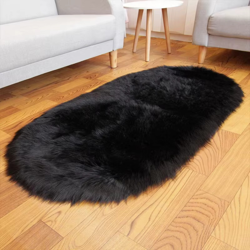 VIKAMA Luxuriöser Plüsch-Teppich in Oval, Farbe: Türkis, Rutschfeste Dekorative Bodenmatte aus Kunstfell für Wohnzimmer und Schlafzimmer - Bild 3