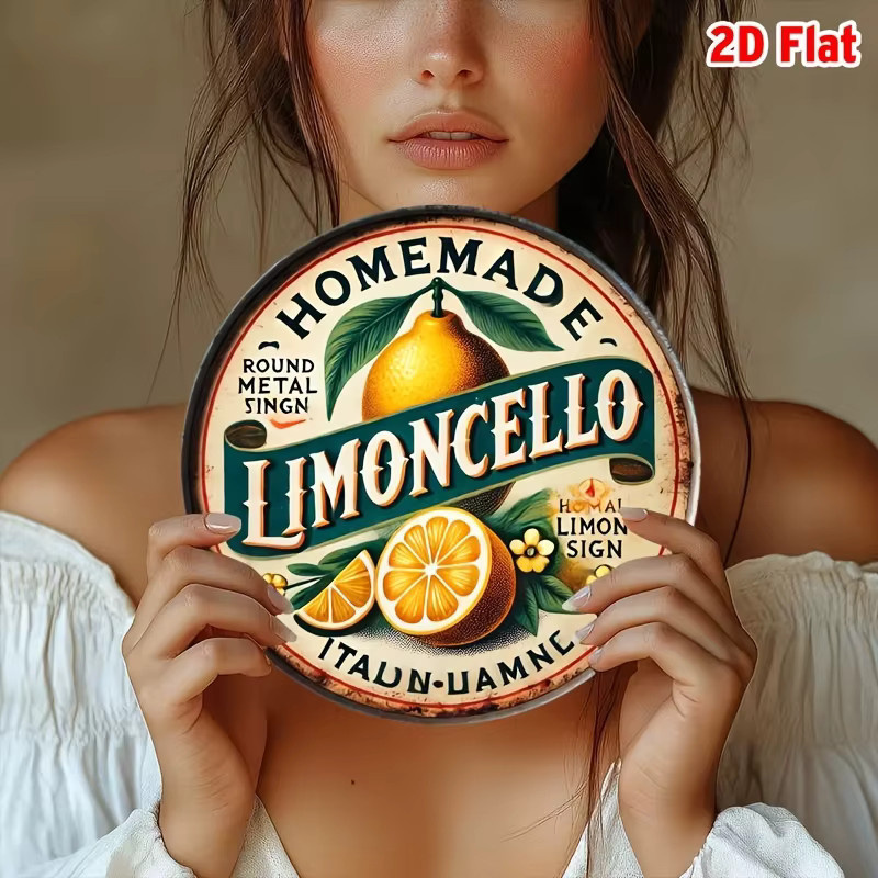 Potdemiel Rundes Metallschild Hausgemachtes Limoncello im Vintage-Stil mit Zitronen und Blumen, Durchmesser: 20,32 cm - Bild 4