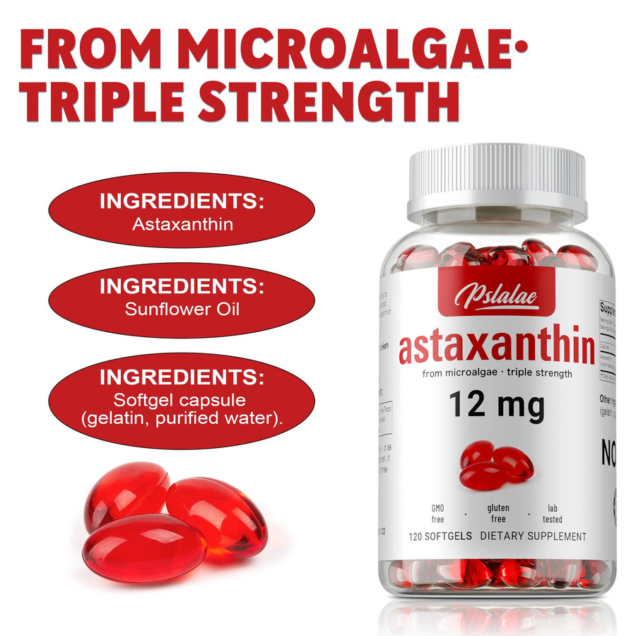 Pslalae Astaxanthin 12mg, 120 Kapseln, Unisex - Bild 3