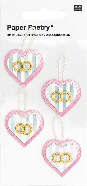 Rico Design Paper Poetry 3D-Sticker Herzen mit Ringen, 4 Stück - Bild 1
