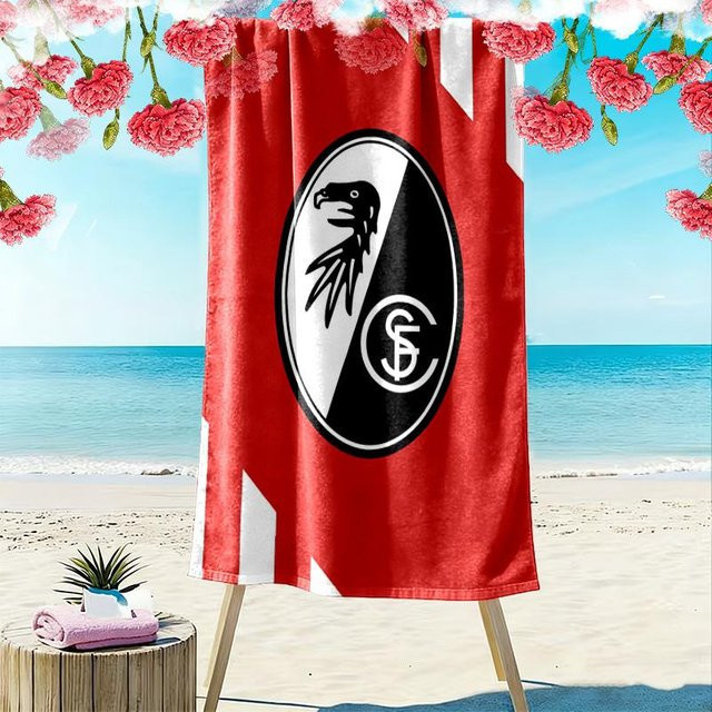 SC Freiburg Print Strandtuch, weiches und schnelltrocknendes Handtuch für Strand und Camping, Farbe: Rot, B/L: 70 x 140 cm - Bild 1