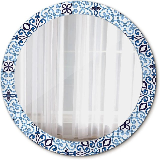 Tulup Runder Wandspiegel mit blauem arabischem Muster und geometrischen Ornamenten, Durchmesser: 80 cm - Bild 1