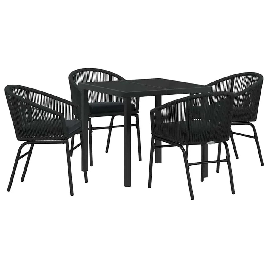vidaXL Garten Essgruppe 5-teilig aus Polyrattan und Stahl in Schwarz, rechteckiger Gartentisch mit 4 Stühlen für Terrasse und Garten, B/T/H: 130 x 80 x 73 cm - Bild 2