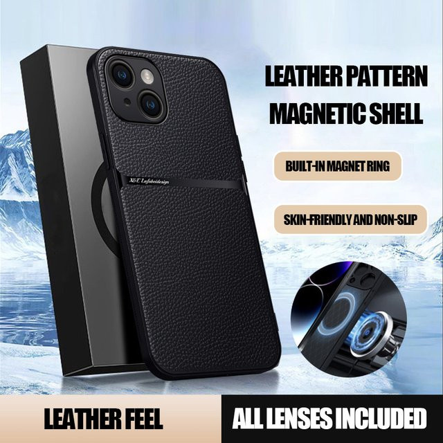 Luxus Leder Schutzhülle mit MagSafe Magnet für iPhone 17 Pro Max 16 15 14 13 12 11 in Schwarz und Gelb matte stoßfeste Abdeckung - Bild 1