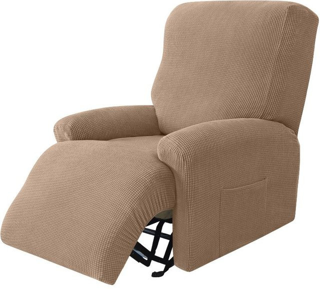 4er-Set elastischer Relaxsesselbezug aus Jacquard-Polyester in Beige für 1-Sitzer Sessel - Bild 1