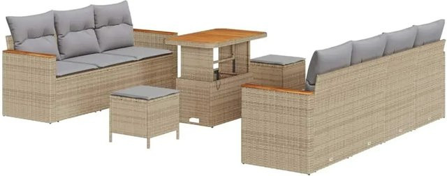 vidaXL Garten-Sofa-Set aus Polyrattan in Beige mit 10-teiligem Set inklusive Kissen und Couchtisch - Bild 1