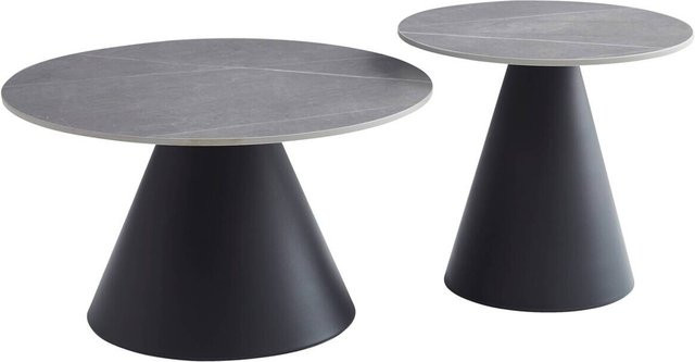 Couchtisch Hela in Grau mit Marmoroptik aus Sintered Stone und modernem Design B/H: 70 x 46 cm - Bild 1