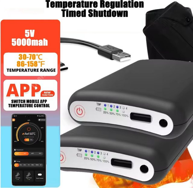 Beheizbare Socken mit 5000mAh Akku und App-Fernbedienung in Schwarz - Bild 1