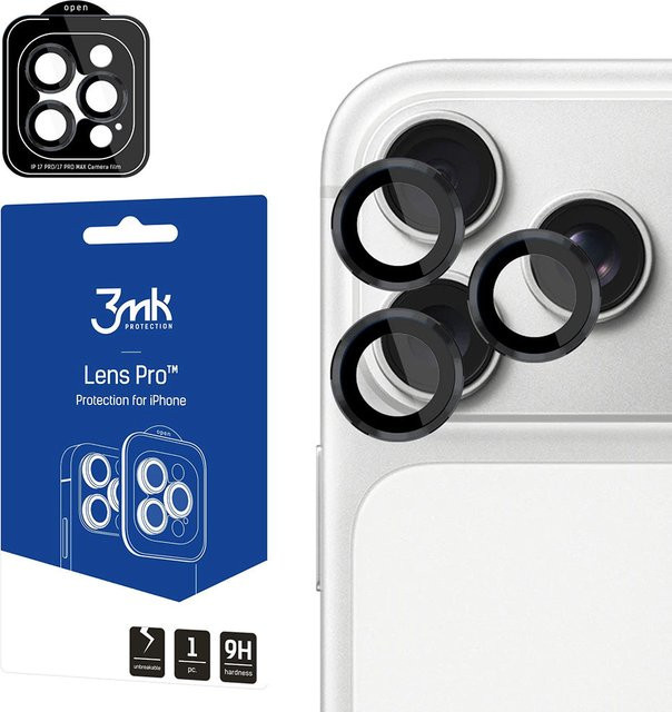 3MK Protection Pro Rückkamera-Schutzfolie aus gehärtetem Glas für Apple iPhone 18 Pro und iPhone 18 Pro Max, Schwarz - Bild 1