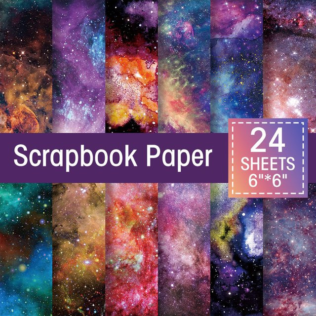 24 Stück Scrapbook-Papier mit Weltraum-Galaxie-Motiv in Multicolor für Bastelarbeiten und Dekoration - Bild 1