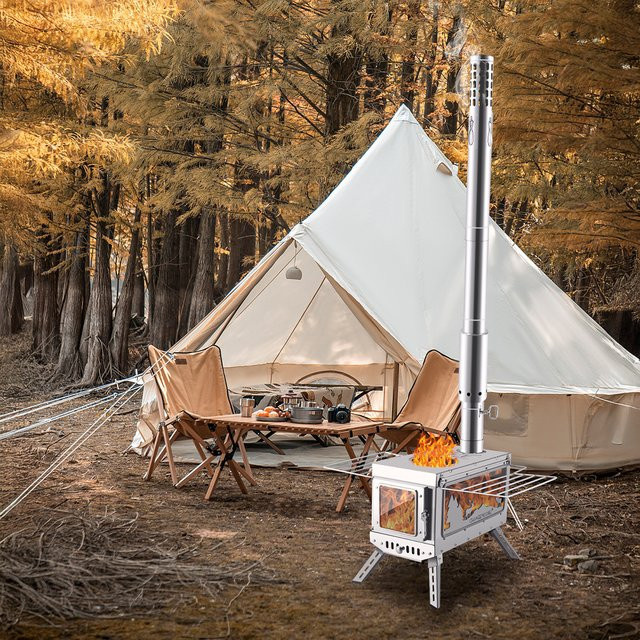 CHANGE MOORE Tragbares Camping-Schornsteinrohr für Zeltofen aus Edelstahl in Silber mit Sekundärverbrennung für Holzofen DIY - Bild 1
