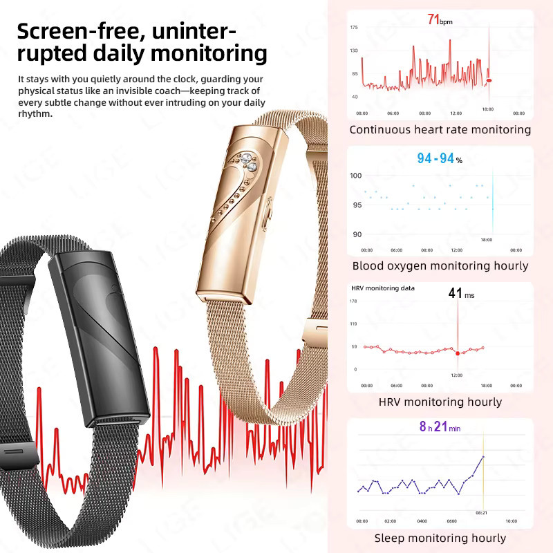 LIGE Sport-Fitness-Tracker Smart-Armband für Paare in Gold, Wasserdichtes Unisex Smartwatch mit Gesundheitsmonitor - Bild 2
