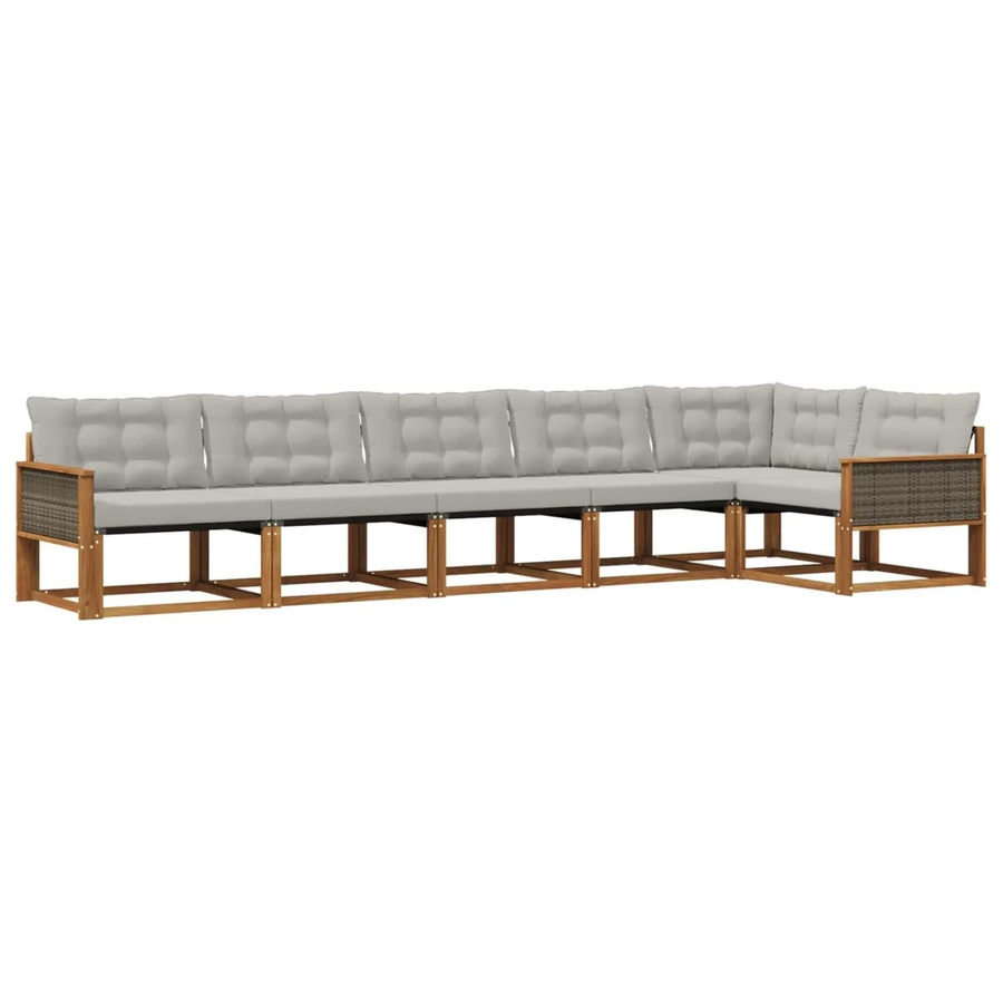 vidaXL Outdoor-Sofagarnitur in L-Form aus Akazienholz mit Kissen in Beige und Grau - Bild 2
