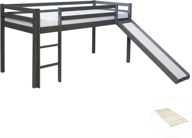 Homestyle4u Kinderbett mit Rutsche und Lattenrost aus Kiefernholz, Grau, B/T/H: 207,5 x 96,5 x 10d5f063-a6b4-4c3-82d0-d376ad5e66df cm (Hinweis: Die Höhe war im Datensatz nicht eindeutig als Zahl für die dritte Dimension markiert, basierend auf den verfügb - Bild 1