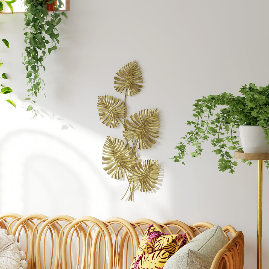 HOMCOM Wanddeko Monstera Metallbild in Gold, moderne botanische Wandskulptur für Wohnzimmer und Schlafzimmer - Bild 2