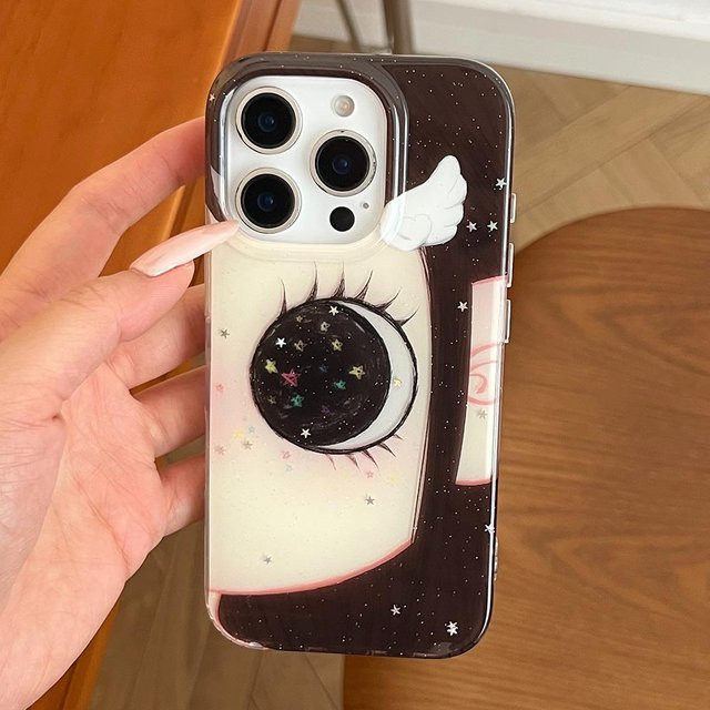 Tuiying002 Handyhülle mit Anime-Glitzeraugen und Cartoon-Design für iPhone 17 16 15 14 Pro Max in Schwarz - Bild 1