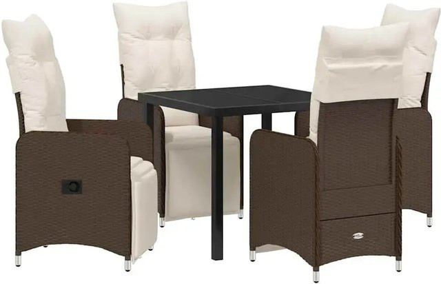 vidaXL 5-teiliges Garten-Esszimmer-Set aus Poly Rattan in Braun mit Kissen in Beige - Bild 1