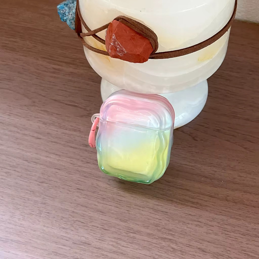 Stoßfeste Schutzhülle für Apple AirPods 1, 2, 3, 4 und Pro 2 mit Wellenrand und Haken in bunten Bonbonfarben - Bild 3