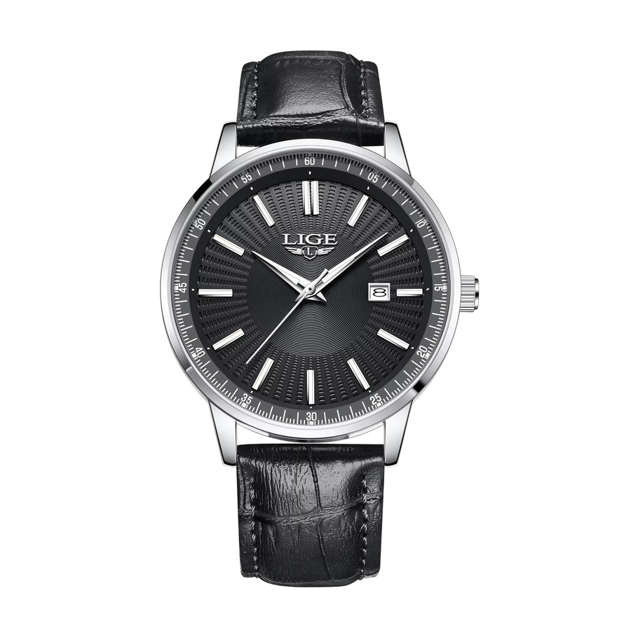 LIGE Armbanduhr Quarz, Lederarmband, Schwarz, Herren - Bild 7